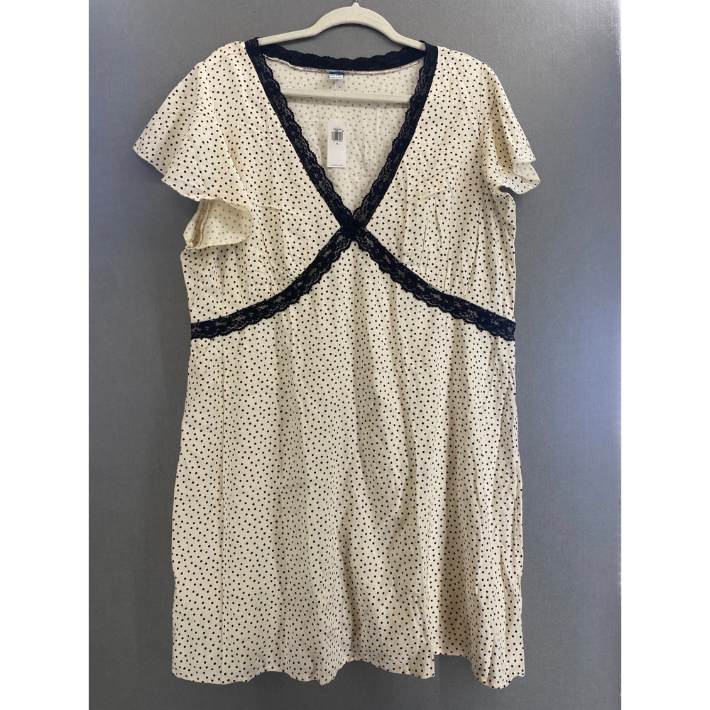 Old Navy Womens XL Polka Dot Lace Trim Flutter Sleeve Mini Dress Cream Black NWT